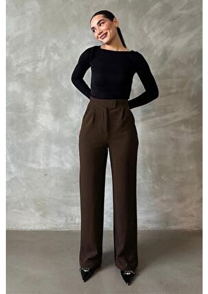 Kahverengi Likralı Cırt Kapamalı Palazzo Pantolon MG2291 fiyatları