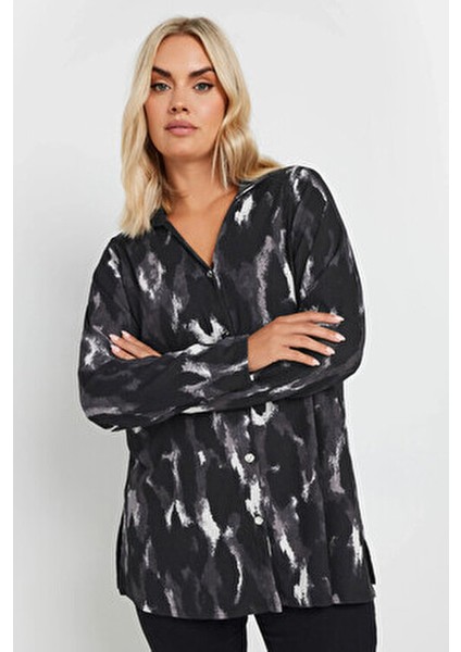 Desenli V Yaka Uzun Kollu Kadın Gömlek 322165 Büyük Beden için Modern Tasarım