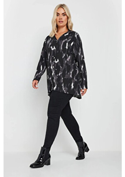 Desenli V Yaka Uzun Kollu Kadın Gömlek 322165 Büyük Beden için Modern Tasarım fırsatları
