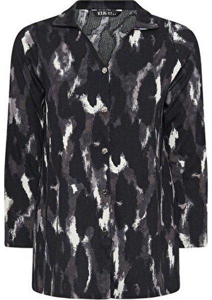 Desenli V Yaka Uzun Kollu Kadın Gömlek 322165 Büyük Beden için Modern Tasarım