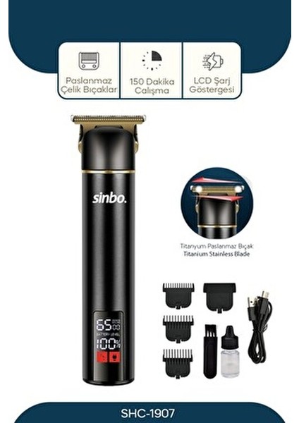 Profesyonel Titanyum T Bıçaklı Tip Saç Sakal Ense Kesme Traş Makinası SHC-1907