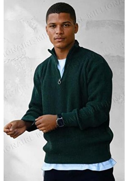 Erkek Nefti Fermuarlı Balıkçı Yaka Kışlık Triko Kazak