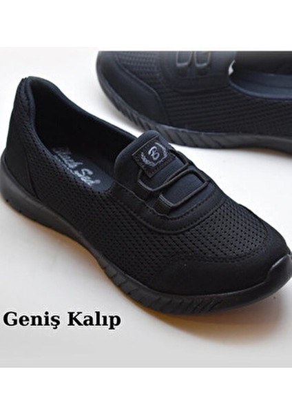 Kadın Siyah Ortopedik Taban Günlük Yürüyüş Ayakkabısı Anne Ayakkabısı