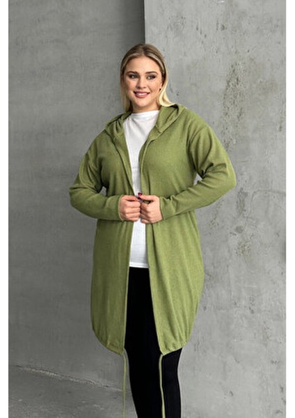 Büyük Beden Uzun Kollu Kapüşonlu Önü Kapamasız Fitilli Hırka 74-136 fiyatları