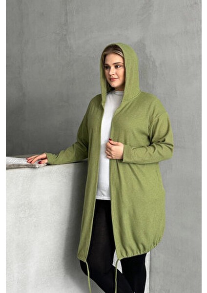 Büyük Beden Uzun Kollu Kapüşonlu Önü Kapamasız Fitilli Hırka 74-136 indirimleri