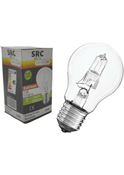 Halojen Şeffaf Ampul E 27 72 W 1 Adet