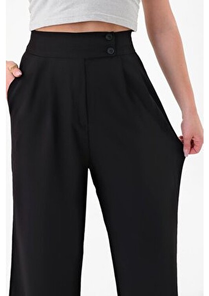 Kadın Siyah Çift Düğmeli Palazzo Pantolon