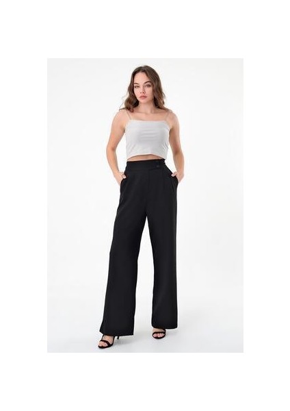 Kadın Siyah Çift Düğmeli Palazzo Pantolon fiyatları
