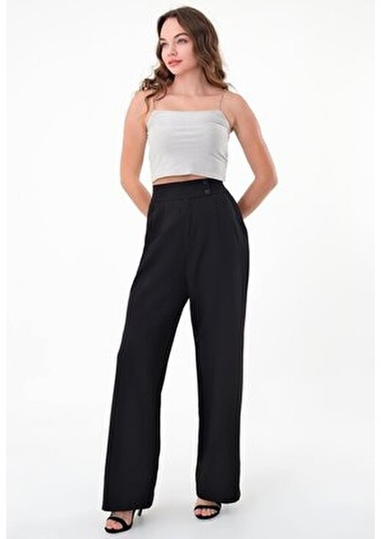 Kadın Siyah Çift Düğmeli Palazzo Pantolon modelleri