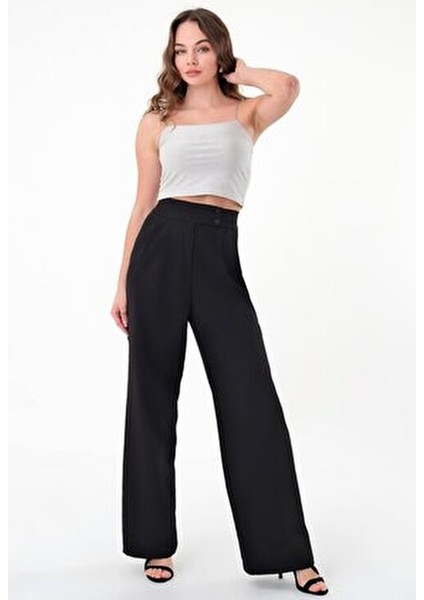 Kadın Siyah Çift Düğmeli Palazzo Pantolon fırsatları