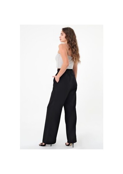 Kadın Siyah Çift Düğmeli Palazzo Pantolon indirimleri