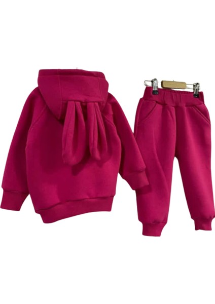 Tavşan Kulak Kapüşonlu Sweat Alt Üst Takım Fuşya Renk 1-6 Yaş Arası %100 Pamuk fiyatları
