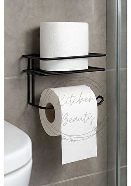 Yapışkanlı Tuvalet Kağıdı Tutacağı Yedekli Tuvalet Kağıtlığı Wc Kağıtlık Tutucu Askısı Siyah