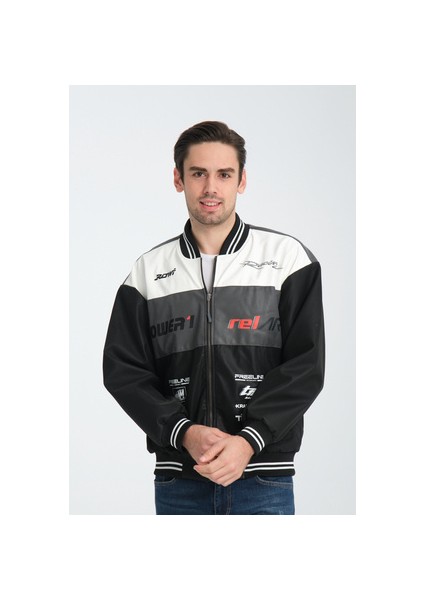 Erkek Oversize Baskılı Motorcu Yarışçı Mont Kolej Ceket