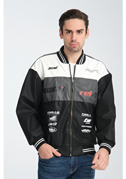 Erkek Oversize Baskılı Motorcu Yarışçı Mont Kolej Ceket indirimleri