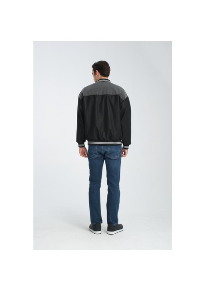 Erkek Oversize Baskılı Motorcu Yarışçı Mont Kolej Ceket