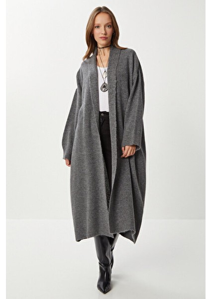 Şal Yaka Uzun Triko Hırka Antrasit LHİ0004