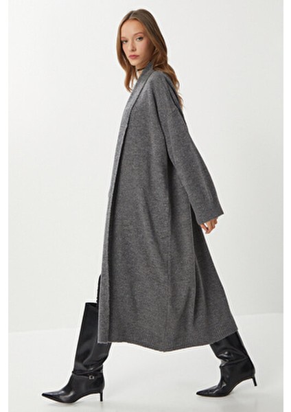 Şal Yaka Uzun Triko Hırka Antrasit LHİ0004 modelleri