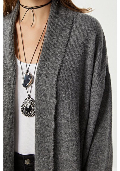 Şal Yaka Uzun Triko Hırka Antrasit LHİ0004 fırsatları