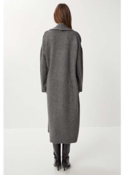 Şal Yaka Uzun Triko Hırka Antrasit LHİ0004 indirimleri