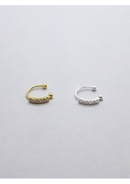 925 Ayar Gümüş ( 2 Adet ) Zirkon Taşlı Sıkıştırmalı, Fake , Deliksiz Halka Hızma indirimleri