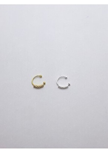 925 Ayar Gümüş ( 2 Adet ) Zirkon Taşlı Sıkıştırmalı, Fake , Deliksiz Halka Hızma