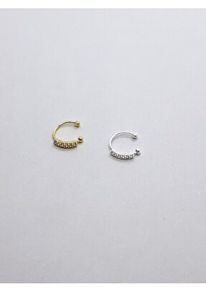 925 Ayar Gümüş ( 2 Adet ) Zirkon Taşlı Sıkıştırmalı, Fake , Deliksiz Halka Hızma