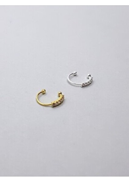 925 Ayar Gümüş ( 2 Adet ) Zirkon Taşlı Sıkıştırmalı, Fake , Deliksiz Halka Hızma