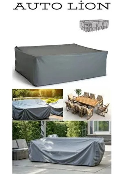 Bahçe Mobilya Brandası Su Geçirmez Gri 260x160x80 cm Masa Sandalye Koruma Kılıfı