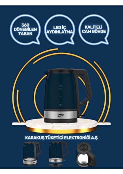 Wkm 5422 I 1.7 L Kapasiteye Sahip Cam Kettle Şık Tasarımıyla LED Aydınlatmalı ve Enerji Tasarruflu