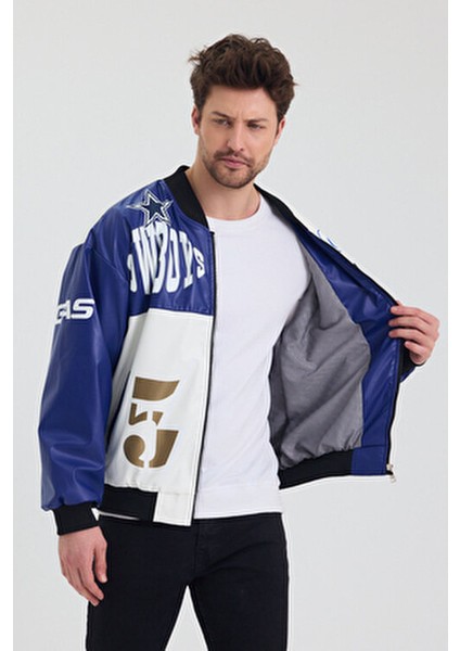 Erkek Oversize Deri Garnili Baskılı Motorcu Montu Kolej Ceketi Bomber Günlük Mont fiyatları