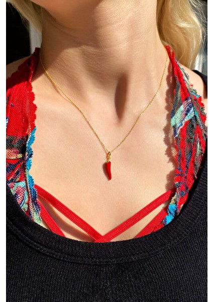 925 Ayar Gümüş Kırmızı Mineli Biber Kolye modelleri