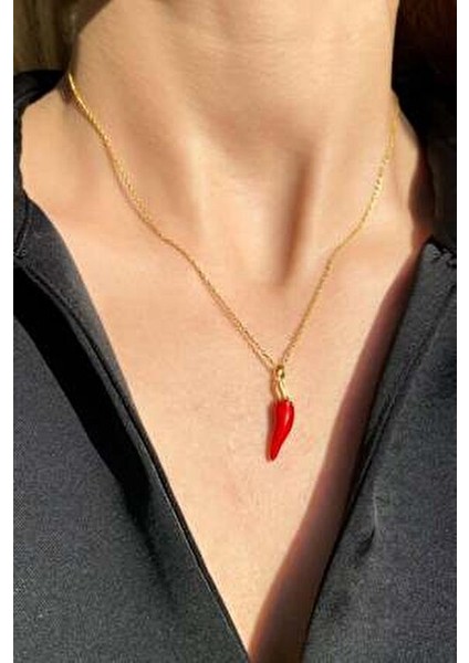 925 Ayar Gümüş Kırmızı Mineli Biber Kolye indirimleri