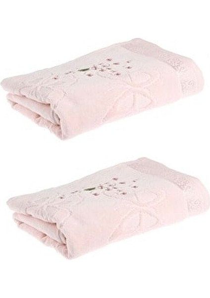 Nakışlı El-Yüz Havlusu (50X90)-JASMIN Pudra 2 Adet