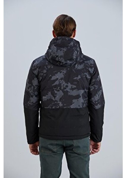 Erkek Mont Kamuflaj Detaylı Çift Renkli Elyaf Dolgulu