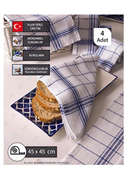 4 Adet 45X45CM Torşon Kurulama Bezi Mutfak Havlusu, %100 Pamuk Gıda Örtüsü