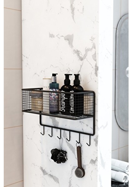 Metal Kancalı Banyo Sepeti Banyo Düzenleyici Organizer Duşluk Şampuanlık Banyo Köşesi