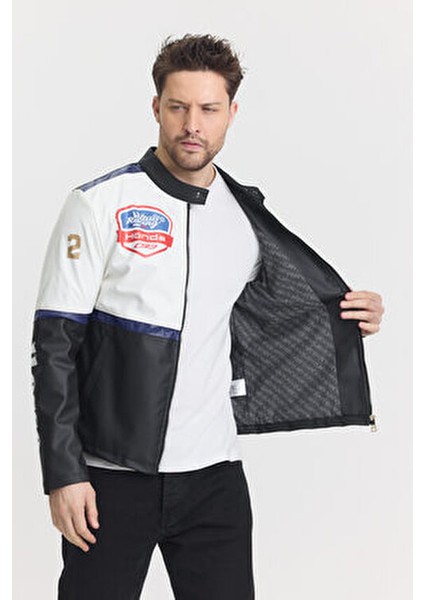 Erkek Oversize Motorcu Mont Şeritli Garnili Kolej Mont Yarışçı Erkek Ceket fiyatları