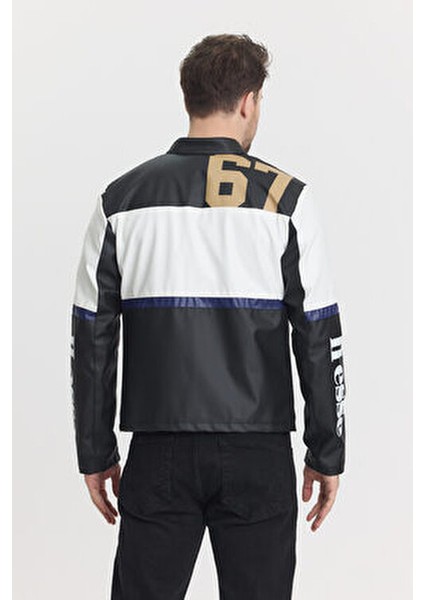 Erkek Oversize Motorcu Mont Şeritli Garnili Kolej Mont Yarışçı Erkek Ceket
