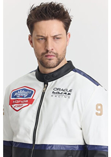 Erkek Oversize Motorcu Mont Şeritli Garnili Kolej Mont Yarışçı Erkek Ceket