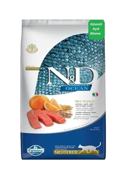 Ocean Somonlu ve Portakallı Düşük Tahıllı Kısırlaştırılmış Kedi Maması 1 kg