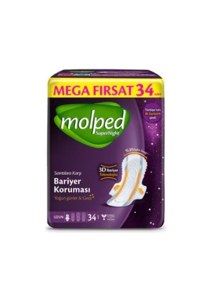 Molped Süpernight Uzun Ped Mega 34 Adet