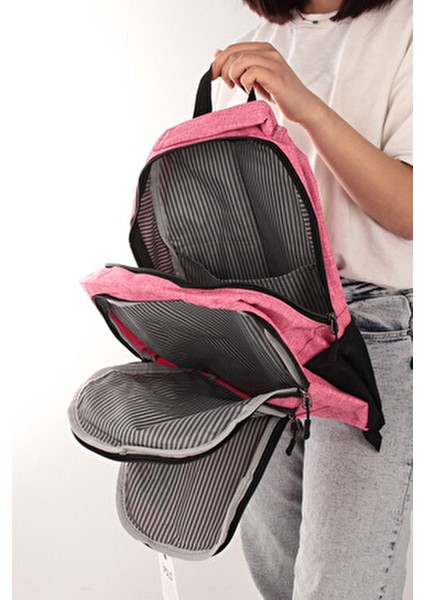 My Polo 8870 Yarasa Model Okul Çantası Sırt Çantası Ortopedik Suya Dayanıklı Pembe