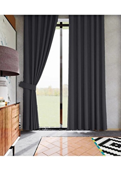 Blackout %100 Işık Geçirmez Fon Perde Koyu Gri Füme Pilesiz Ekstrsaforlu Karartma Güneşlik (Enxboy)