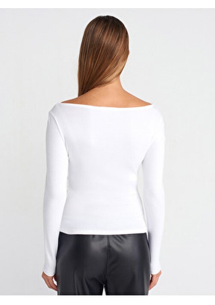 31401 Büzgülü Kayık Yaka Top-Beyaz modelleri