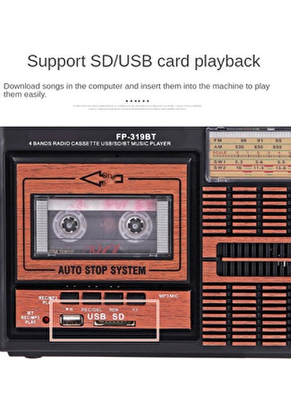 Fp 319BT Bluetooth Hoparlör Retro USB Kart Fm Radyo Kaset Teyp Çalar Playback Pilli Müzik Player indirimleri