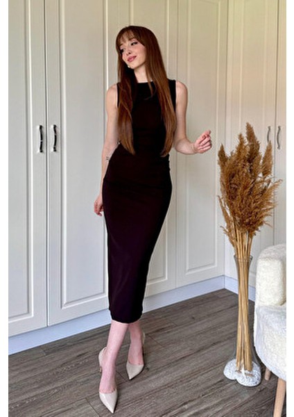 Drapeli Midi Kahverengi Elbise indirimleri