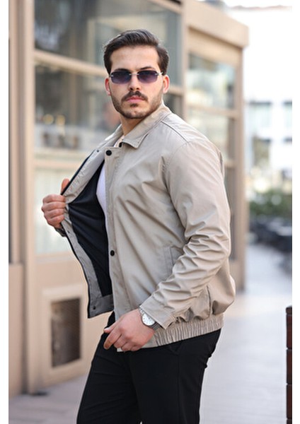 Erkek Su ve Rüzgar Geçirmez Oversize Rahat Kesim Bel Lastikli Astarlı Mevsimlik Mont