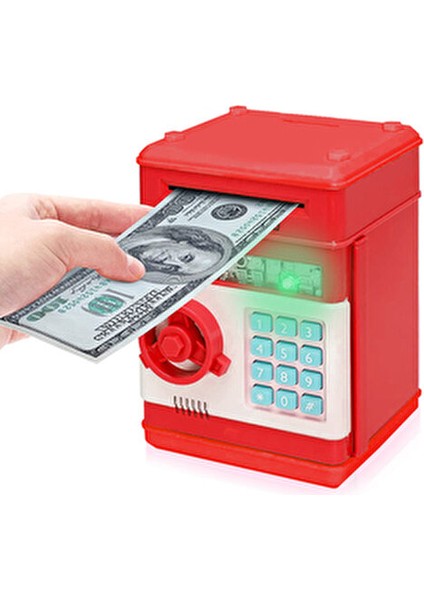 Akıllı Atm Kumbara ve Mini Banka – Şifreli ve Dijital Kasa Kırmızı