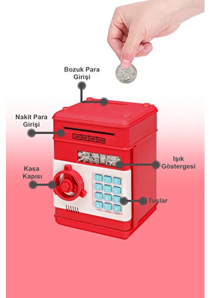 Akıllı Atm Kumbara ve Mini Banka – Şifreli ve Dijital Kasa Kırmızı fiyatları